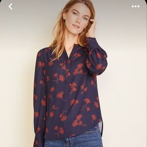 An Taylor navy Floral Mixed Media Henley Popover XXL